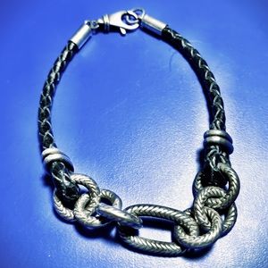 Men’s Sterling silver & Leather Bracelet 8.25”